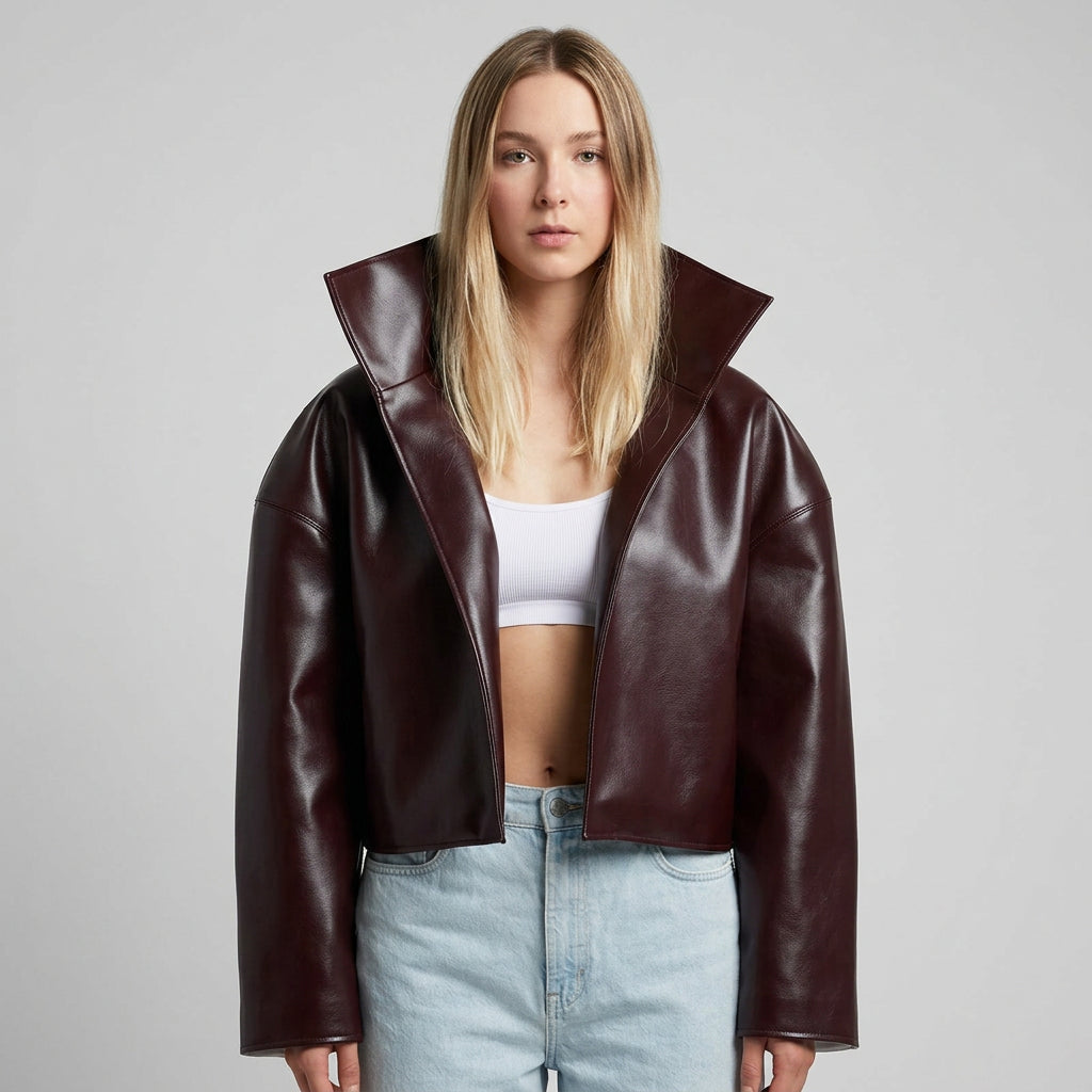 Relaxed faux-leather zip-up jacket product photo 33