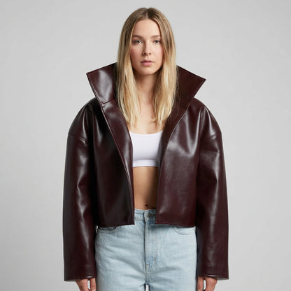 Relaxed faux-leather zip-up jacket product photo 33