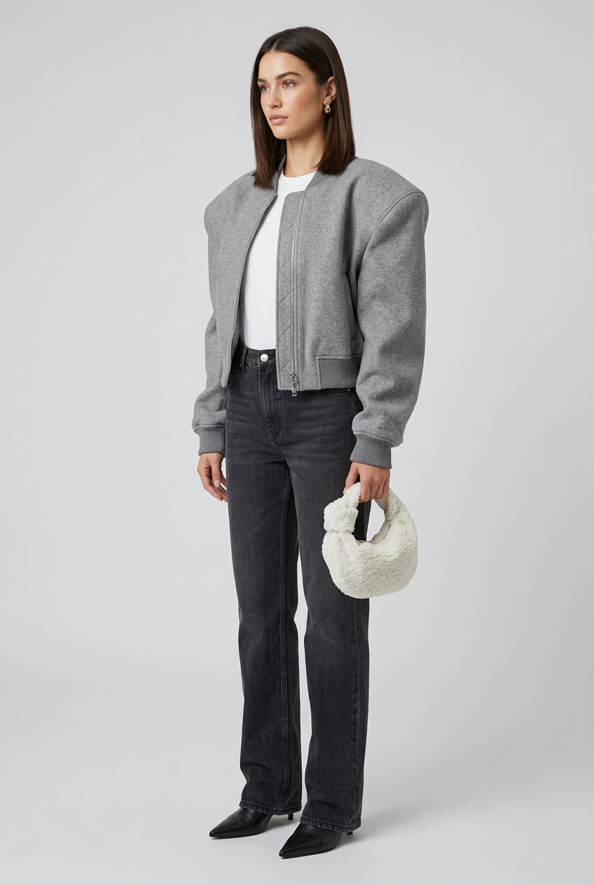 Green double-zip jacket with stand collar