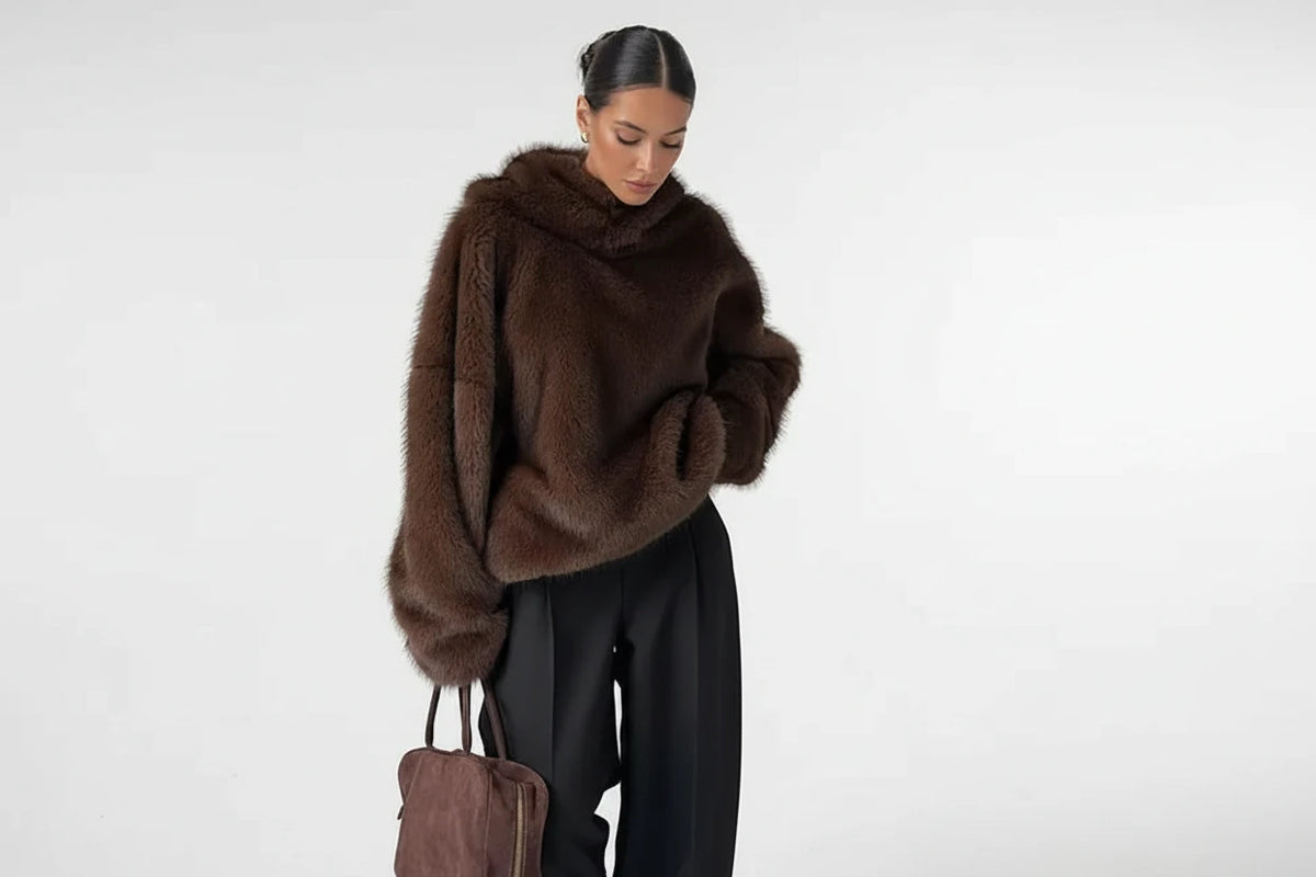 Luxe Faux Fur Hooded Pullover Coat.