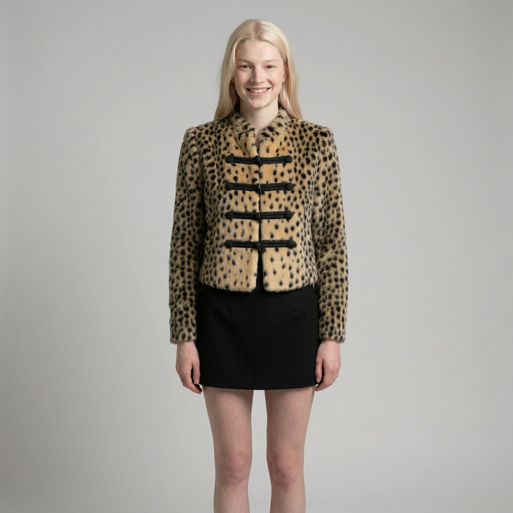 Mandarin Leopard Faux Fur Jacket by GoSobiShop Boutique