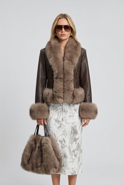 Women's patchwork faux fur jacket styled for fall