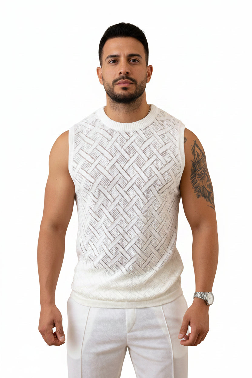 men's mesh tank top, mesh knit tank top, breathable tank top men, summer tank top men, lightweight tank top, men's gym tank top, hollow out tank top, men's sleeveless shirt, men's summer clothing, men's beach outfit, men's vacation wear, breathable knit vest, men's casual tank top, men's resort wear, athletic fit tank top