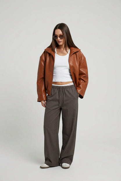 Relaxed faux-leather zip-up jacket product photo 20