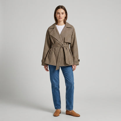 Gingham short trench coat product photo 11