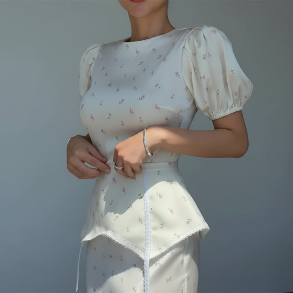Fanny Floral print puff waistband dress.