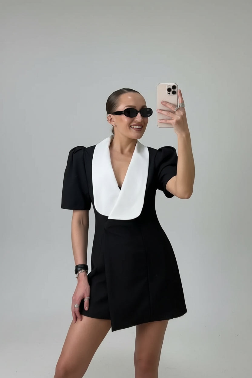 black and white blazer dress, color block blazer dress, women's blazer dress, black white dress women, tailored mini dress, elegant workwear dress, women's work dress, blazer style dress women, sophisticated women's dress, slim fit dress women, black white fashion, business casual dress women, office dress women, dinner date dress, cocktail dress women, fall fashion 2026, fall dress women, elegant workwear women, tailored dress women, chic women's fashion