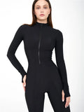 Ladies Long Sleeve Jumpsuit zipper round neck Sporty Romper  Playsuit