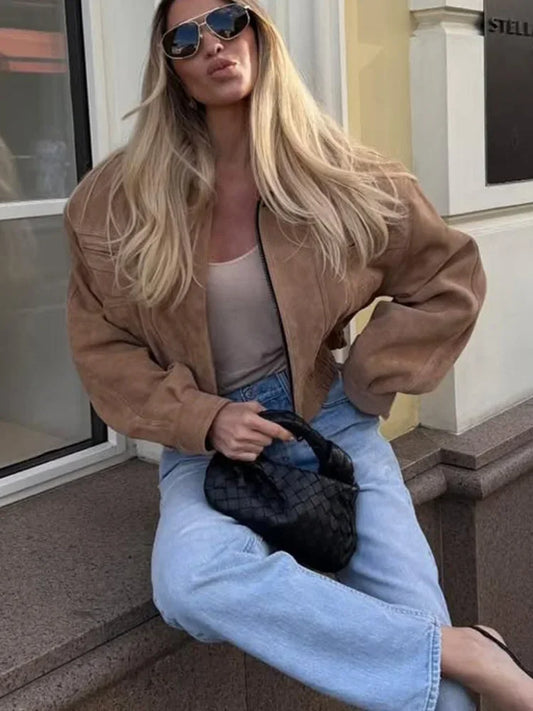 Jayla big sleeves cropped suede jacket.