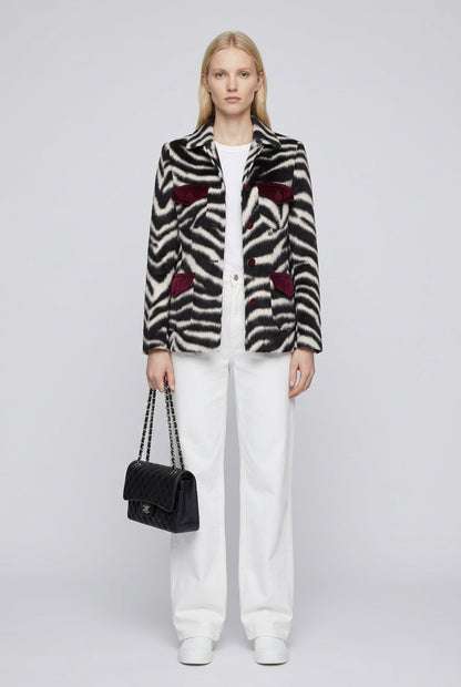 Women's zebra print faux fur jacket with button front