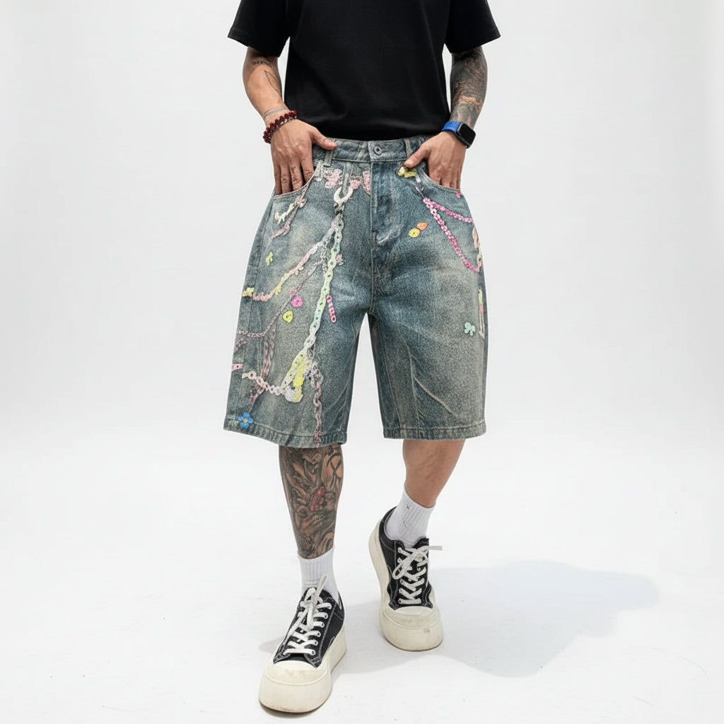 Primary Keywords:
graphic print denim shorts
washed denim shorts streetwear
bold denim shorts men
baggy graphic denim shorts
streetwear denim shorts
Secondary Keywords:
Y2K denim shorts
hip hop denim shorts
vintage washed jean shorts
statement denim shorts
trendy men’s summer shorts
Long-Tail Keywords:
bold washed graphic print denim shorts streetwear
baggy graphic denim shorts Y2K fashion
men’s statement denim shorts summer outfit
vintage washed graphic jean shorts streetwear