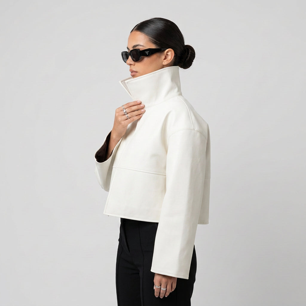 Relaxed faux-leather zip-up jacket product photo 35