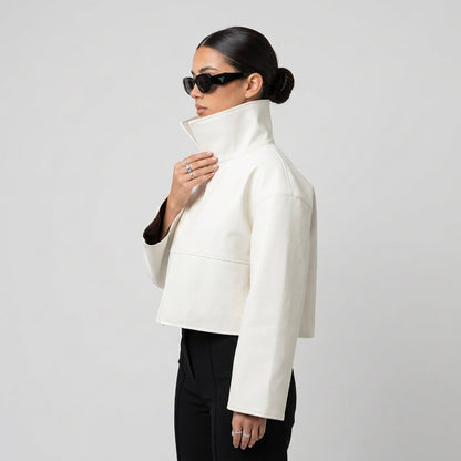 Relaxed faux-leather zip-up jacket product photo 35