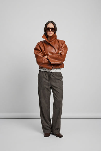 Relaxed faux-leather zip-up jacket product photo 18