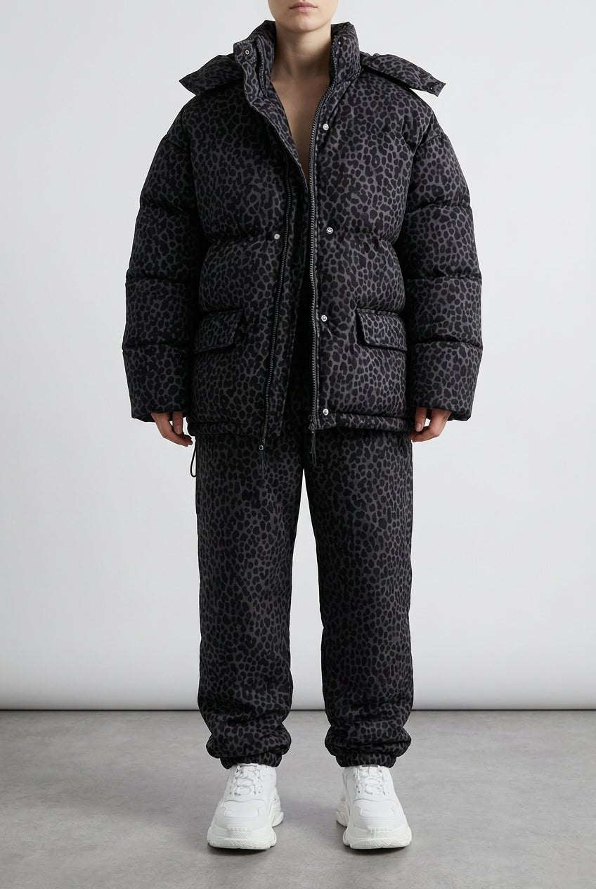 Front view of the statement puffer jacket with matching pants