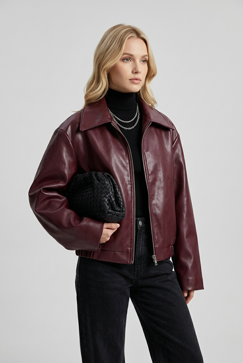 Wine red jacket long sleeve detail