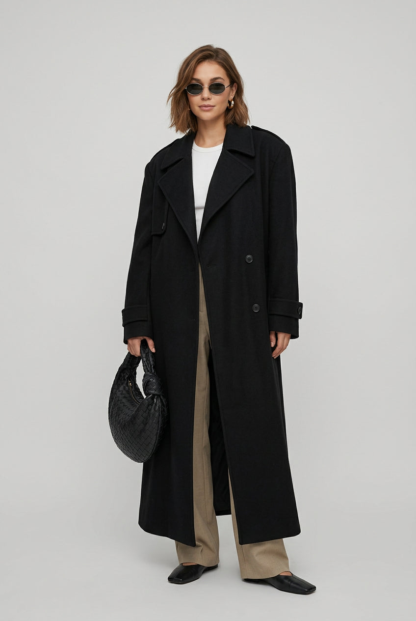 Gray long coat styled for a polished autumn outfit