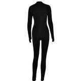 Ladies Long Sleeve Jumpsuit zipper round neck Sporty Romper  Playsuit