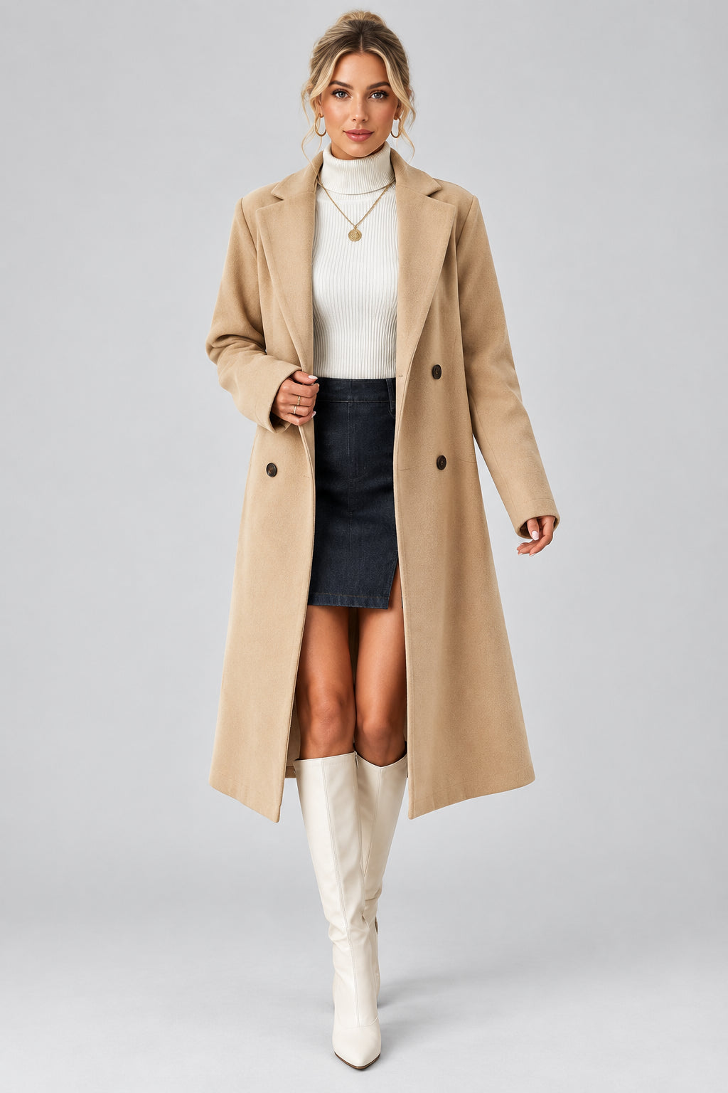 women’s long coat, women’s double-breasted coat, women’s lapel coat, women’s autumn coat, women’s winter coat, longline women’s coat, classic women’s outerwear, tailored women’s coat, women’s commuter coat, women’s casual coat, women’s seasonal outerwear, women’s long sleeve coat, elegant women’s coat, women’s everyday outerwear, champagne coat for women