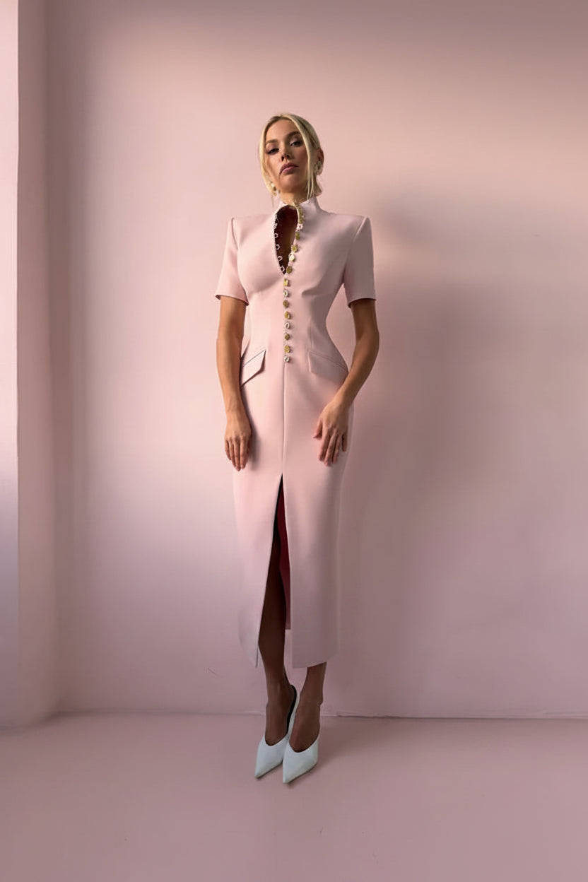 Floral blazer dress women, structured shoulder dress, blazer style midi dress, elegant floral midi dress, business casual dress women, chic work dress women, tailored midi dress, feminine blazer dress outfit, spring floral dress women, sophisticated midi dress, modern elegant dress women, office to dinner outfit dress, stylish women midi dress, floral button up dress, fashion forward women dress.