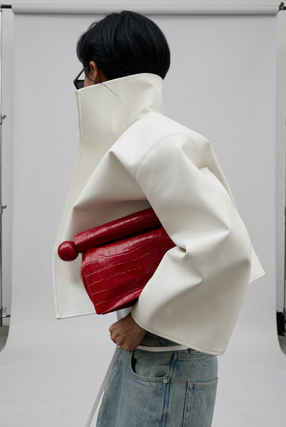 Relaxed faux-leather zip-up jacket product photo 3