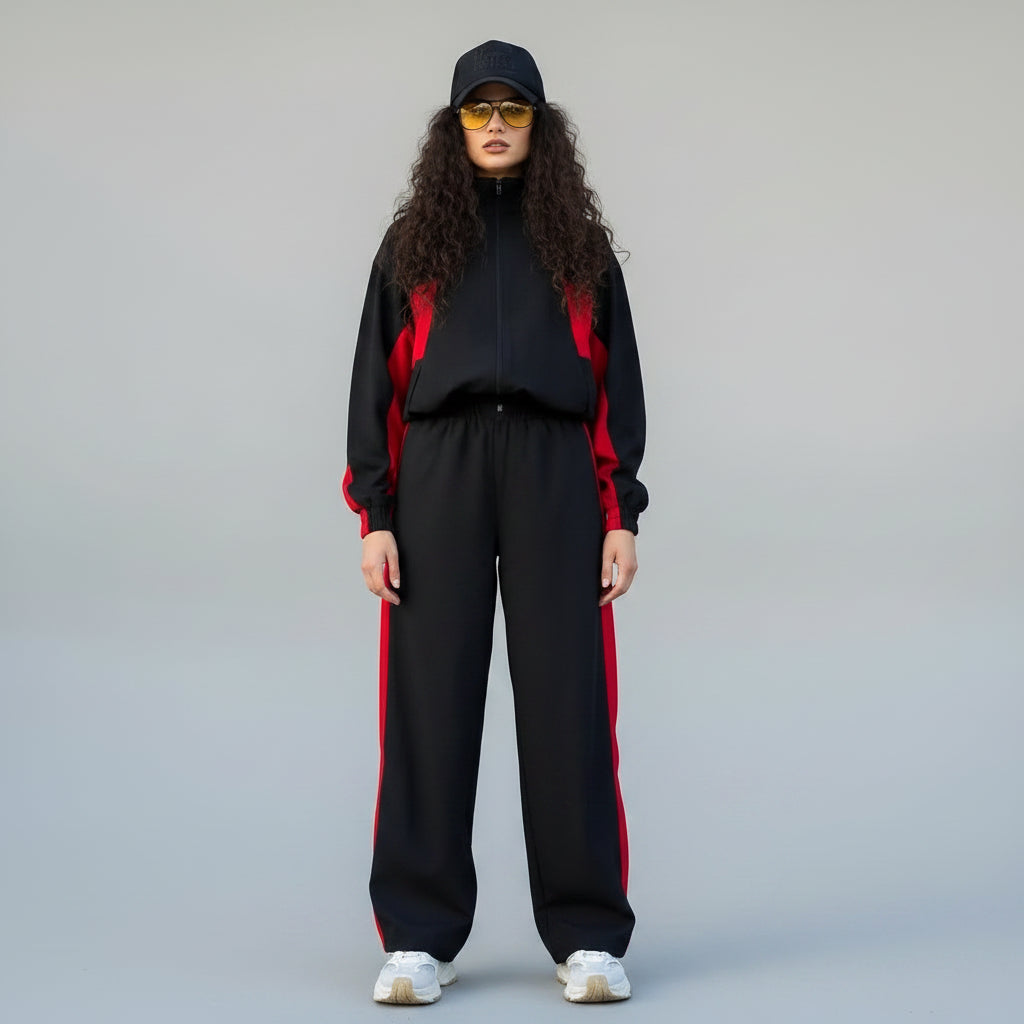 women's two piece set, women's matching set, color block two piece set, women's tracksuit, women's zip up jacket set, women's pants set, women's streetwear set, color block tracksuit women, women's casual two piece outfit, women's sporty set, women's matching pants outfit, women's jacket and pants set, zip up tracksuit women, straight leg pants set women, high waisted pants set, women's athleisure set, women's travel outfit set, airport outfit women, casual matching set women, streetwear outfit women, color