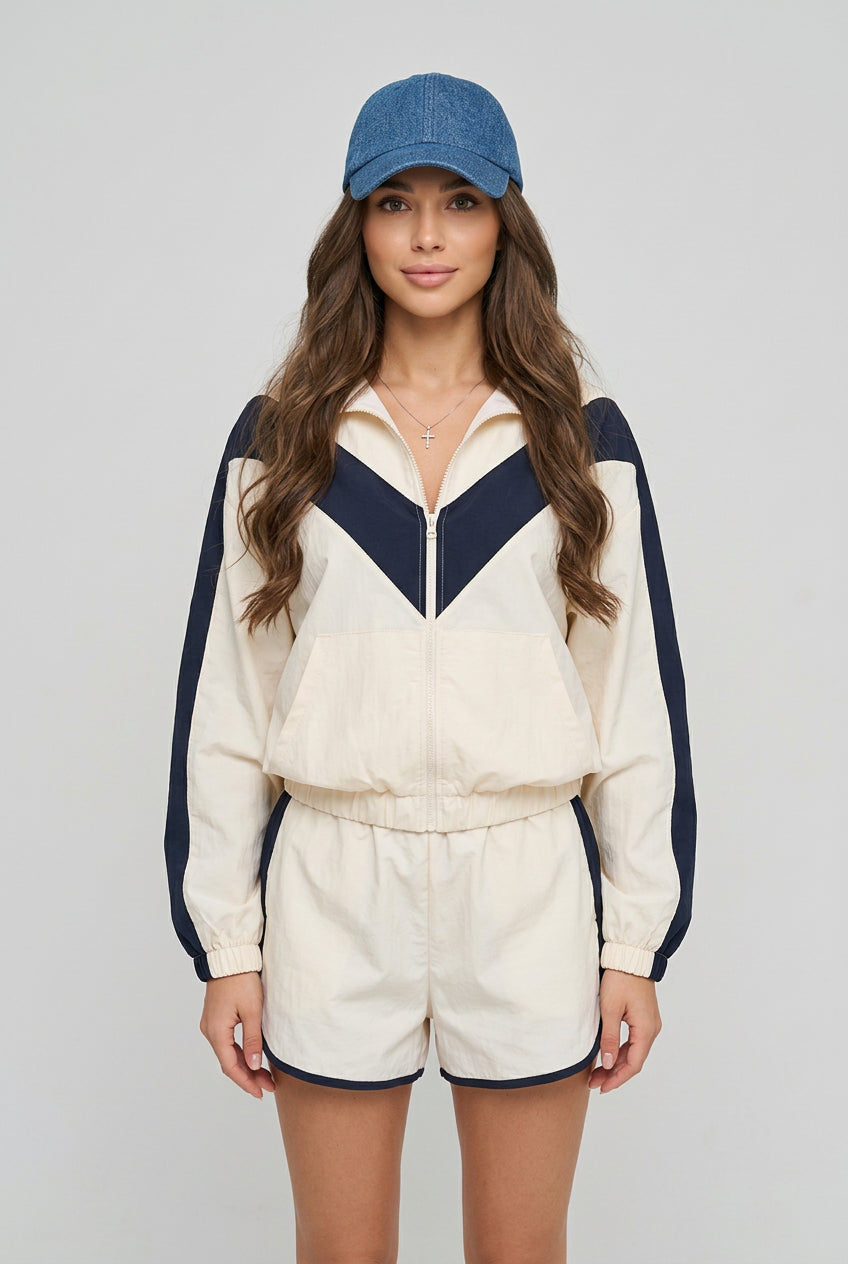 Stand-collar jacket with front zipper from the Contrast Zip-Up Set