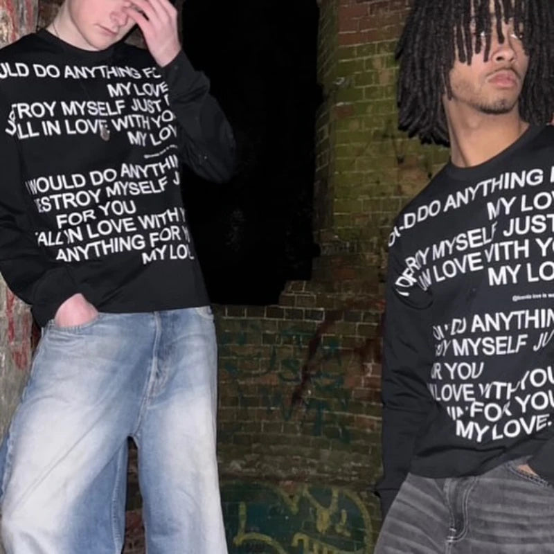 streetwear
street fashion
loose sweater
graphic sweater
graphic long tees
graphic tees
poetry sweater
mens graphic tees
graphic tees men
streetwear brands
mens streetwear
streetwear clothing
streetwear shop
urban wear for men
streetwear shorts