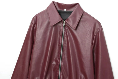 Women's wine red faux leather jacket alternate view
