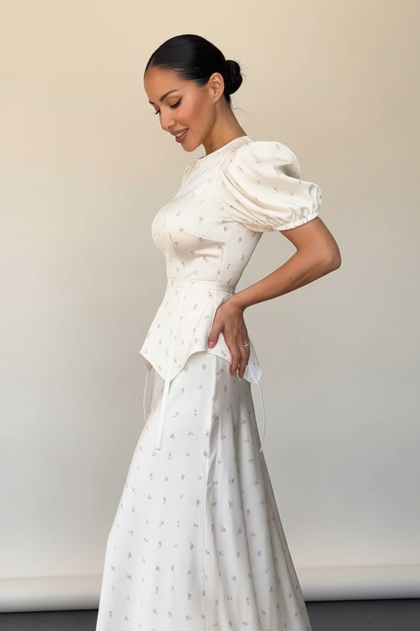 Fanny Floral print puff waistband dress.