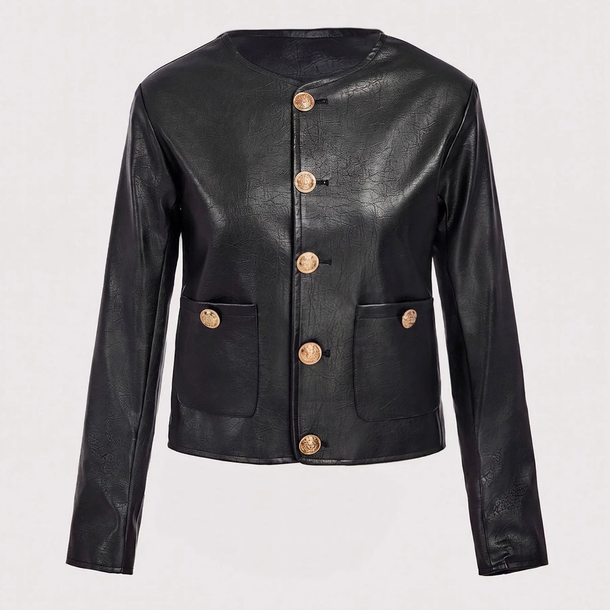 Black faux leather jacket back or alternate view