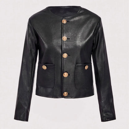 Black faux leather jacket back or alternate view