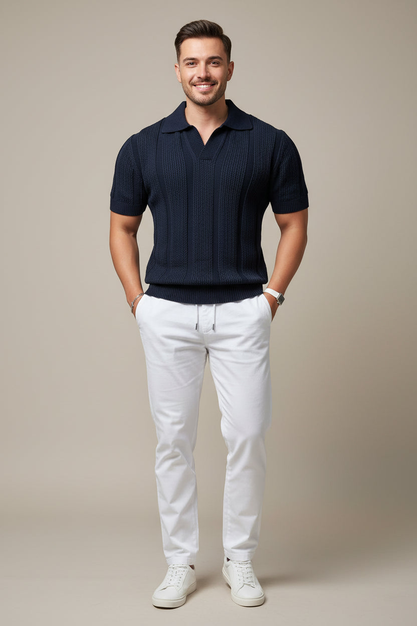 Breathable men's knitted mesh Polo shirt.
