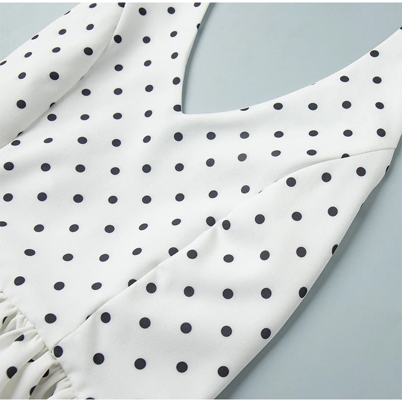 polka dot pants set, polka dot two piece set, women's polka dot set, halter pants set women, wide leg pants set, polka dot outfit women, matching pants set women, two piece outfit women, V neck halter top, lace up backless top, wide leg pants outfit, women's summer outfit, chic matching set, black and white pants set, vacation outfit women, brunch outfit women, date night outfit, women's boutique fashion