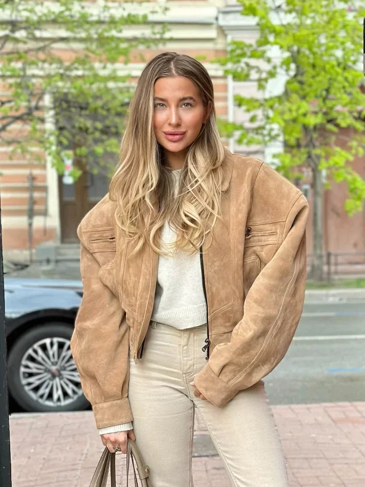Jayla big sleeves cropped suede jacket.