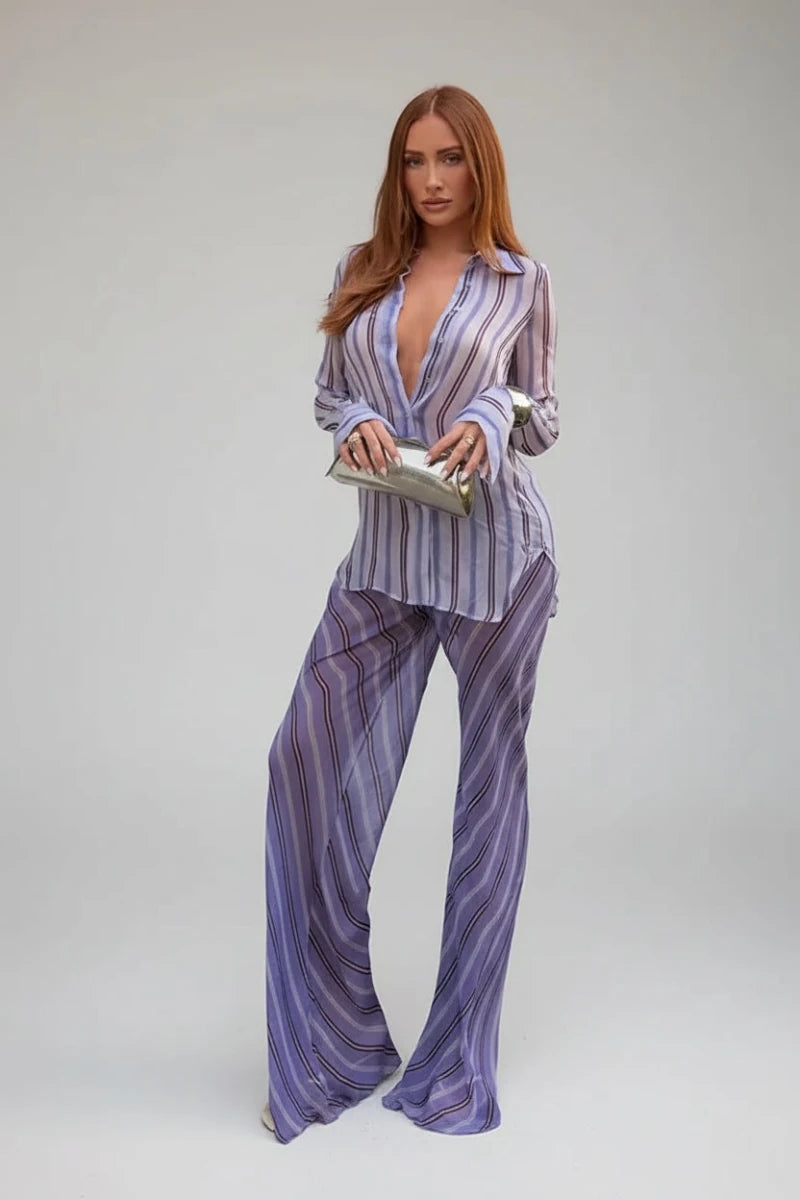 Alessia Striped Sheer Two-Piece Set - GoSobiShop Boutique