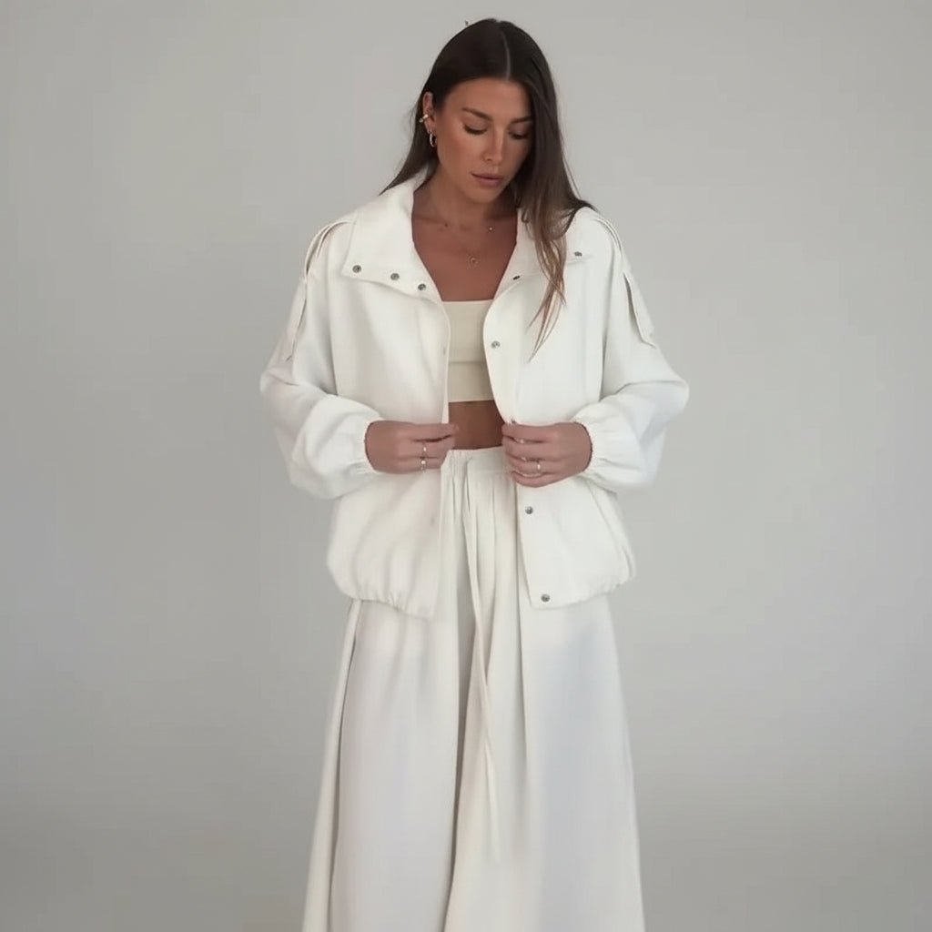 Alessia White Tailored Jacket & Wide-Leg Pants Set - GoSobiShop Boutique