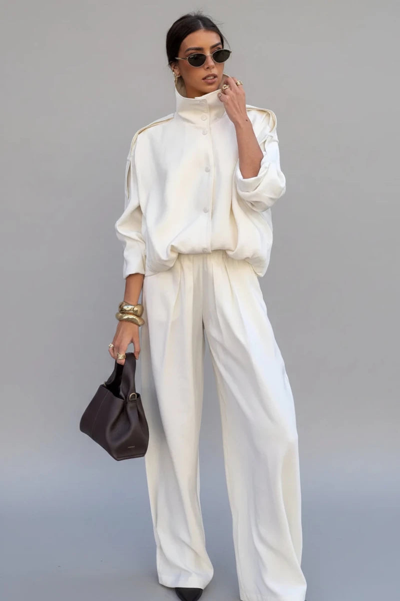 Alessia White Tailored Jacket & Wide-Leg Pants Set - GoSobiShop Boutique