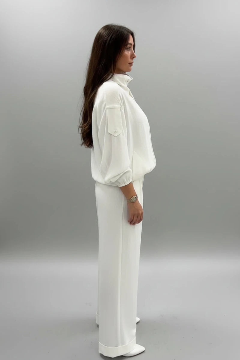 Alessia White Tailored Jacket & Wide-Leg Pants Set - GoSobiShop Boutique