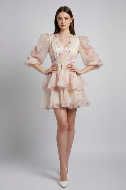 Amelie Floral Lace-Up Mini Dress - GoSobiShop Boutique