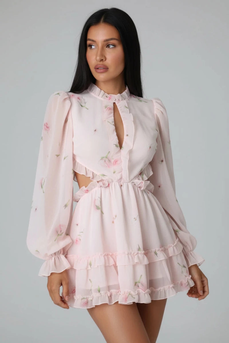 Amelie Floral Lace-Up Mini Dress - GoSobiShop Boutique