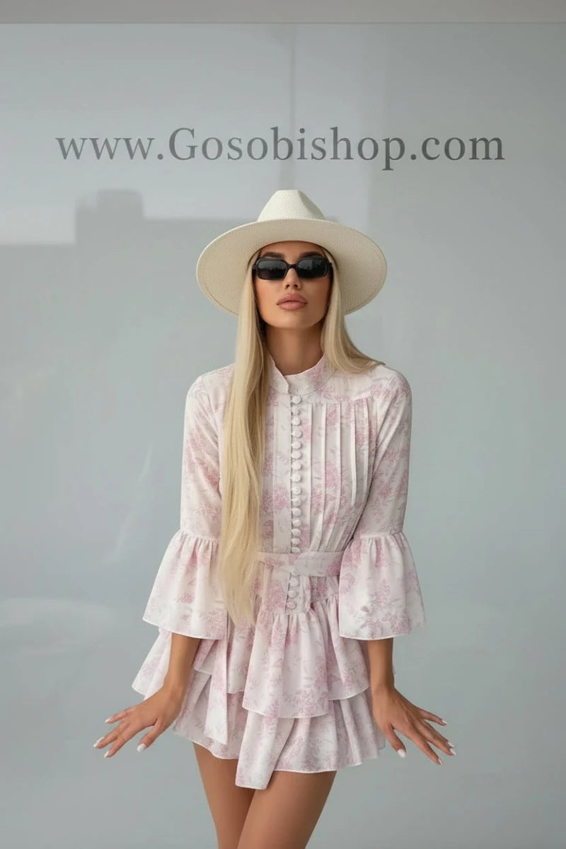 Amelie Floral Lace-Up Mini Dress - GoSobiShop Boutique