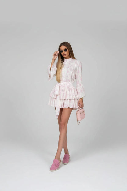 Amelie Floral Lace-Up Mini Dress - GoSobiShop Boutique