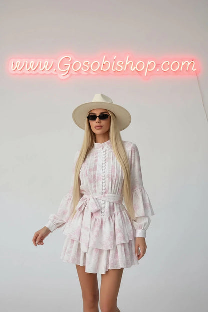 Amelie Floral Lace-Up Mini Dress - GoSobiShop Boutique