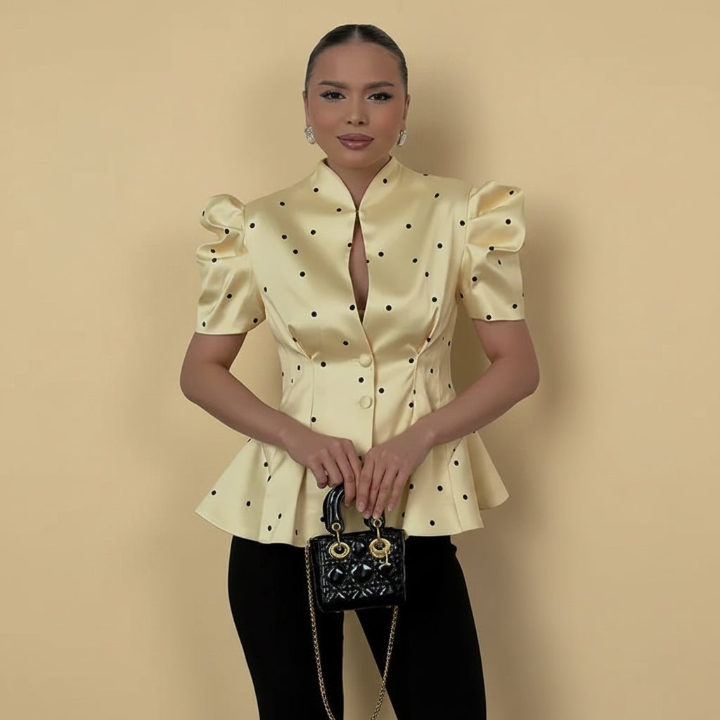 Amelie Printed Peplum Puff-Sleeve Top - GoSobiShop Boutique