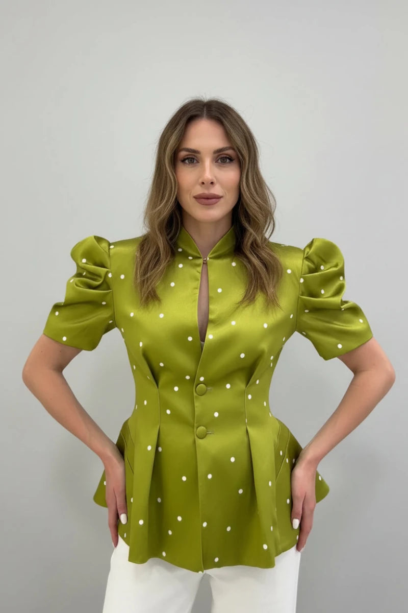 Amelie Printed Peplum Puff-Sleeve Top - GoSobiShop Boutique