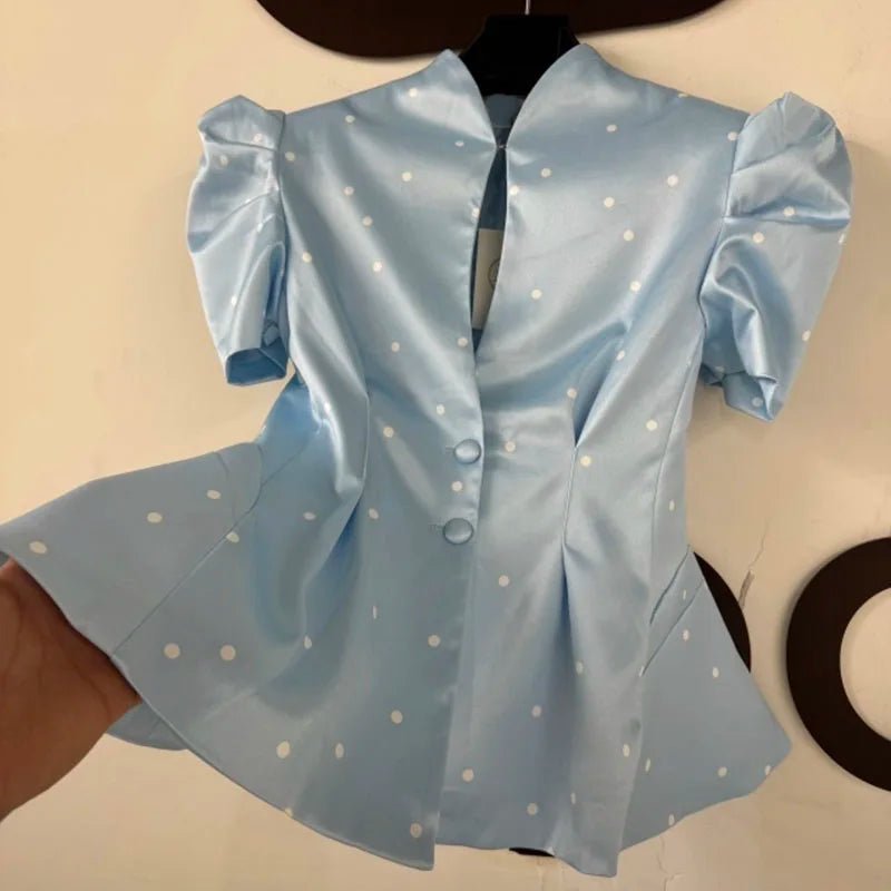 Amelie Printed Peplum Puff-Sleeve Top - GoSobiShop Boutique