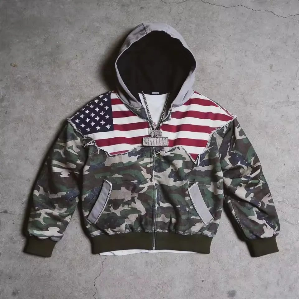 American Vintage Camo hoodie Y2K Street fashion. - GoSobiShop Boutique
