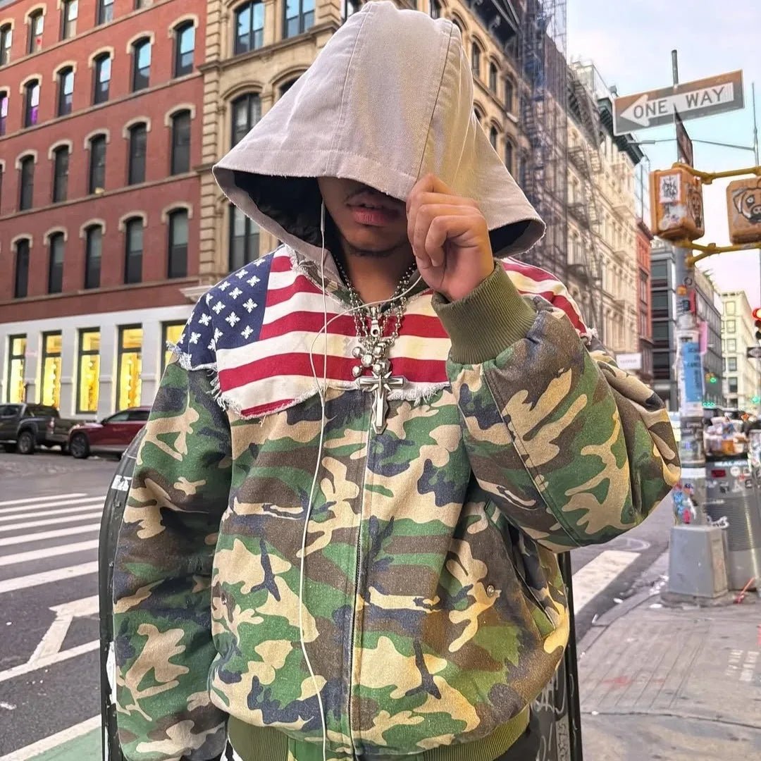 American Vintage Camo hoodie Y2K Street fashion. - GoSobiShop Boutique