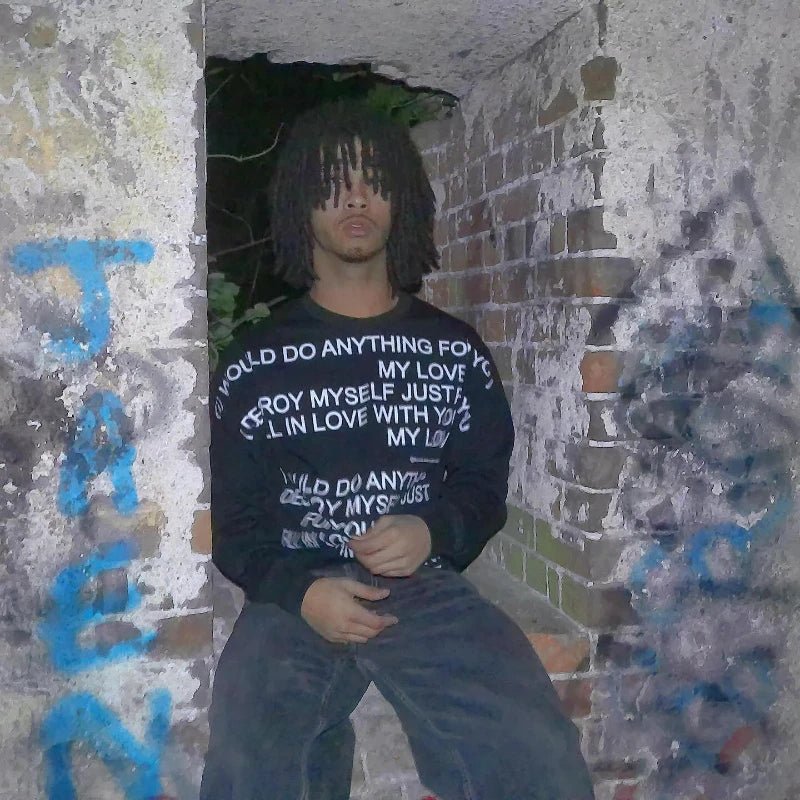Anything for you poetry long sleeve loose sweater street fashion. - GoSobiShop Boutique